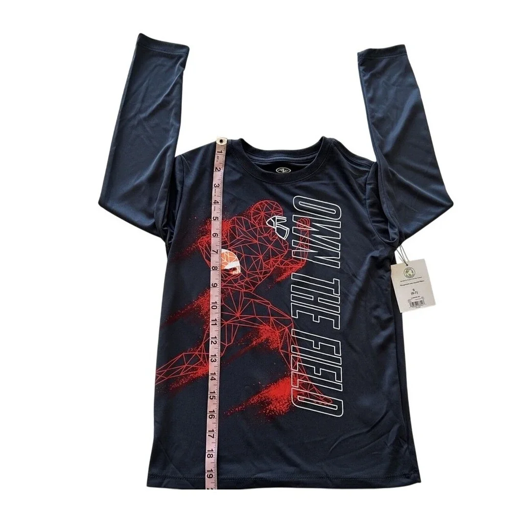 Athletic Works Boy S 6-7 Long Sleeve Graphic Tee Own The Field Grey Football NWT